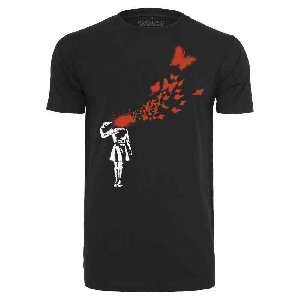 Merchcode Banksy - Brandalised Banksy's Graffiti Butterfly Tshirt Homme - Noir
